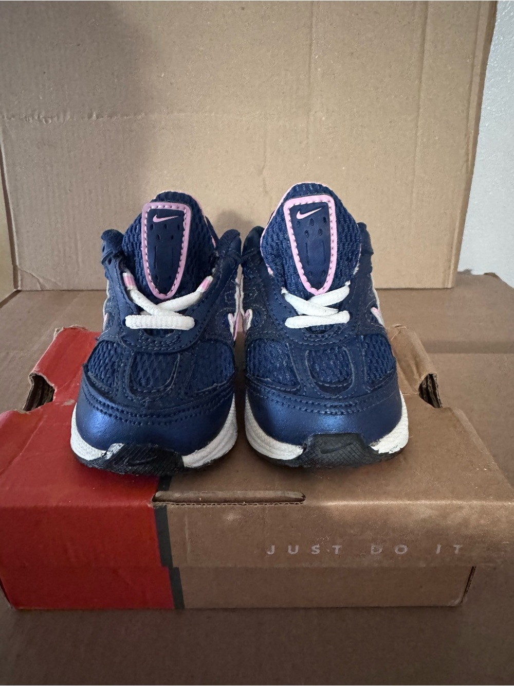 Nike Kids Navy Sneakers with Pink Accents